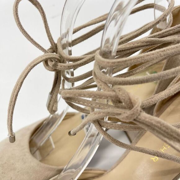 Marc Fisher Womens Pump 3.5" Block Heels Lace Up Suede Round Toe Tan Size 7M - Picture 9 of 13
